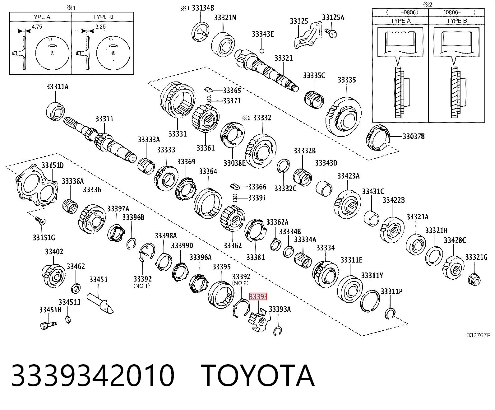 3339342010 Toyota Acoplamento de sincronizador, abraçadeira externa de 5ª velocidade