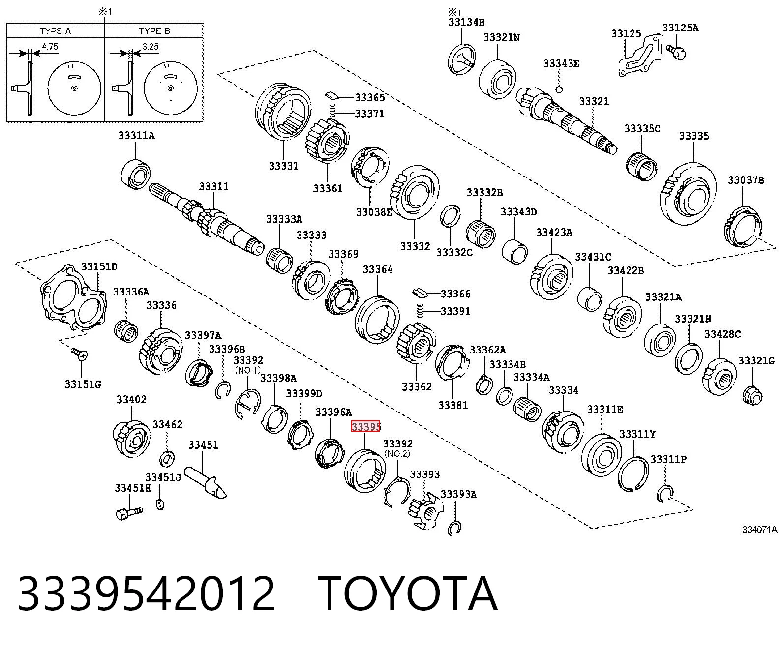 3339542012 Toyota Acoplamento de sincronizador, abraçadeira externa de 5ª velocidade