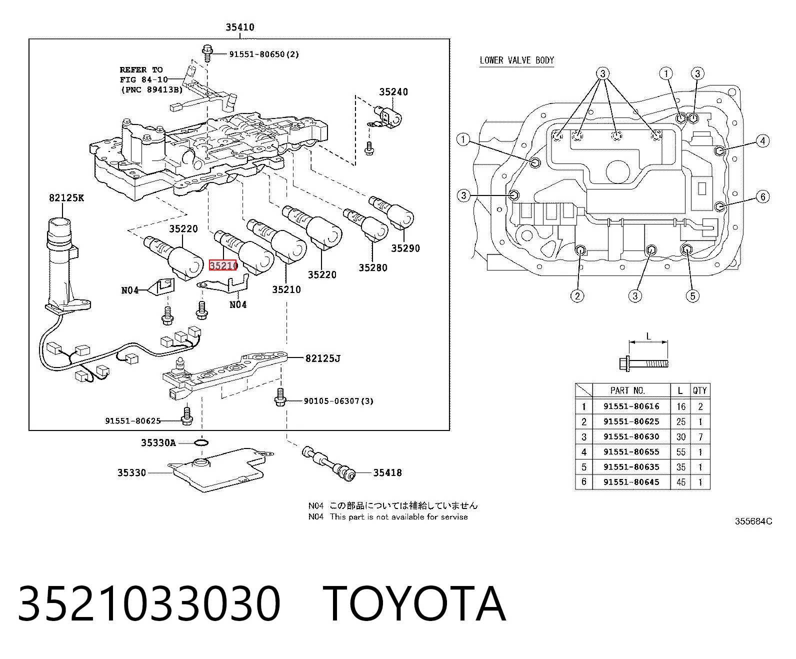 3521033030 Toyota Solenoide da Caixa Automática de Mudança