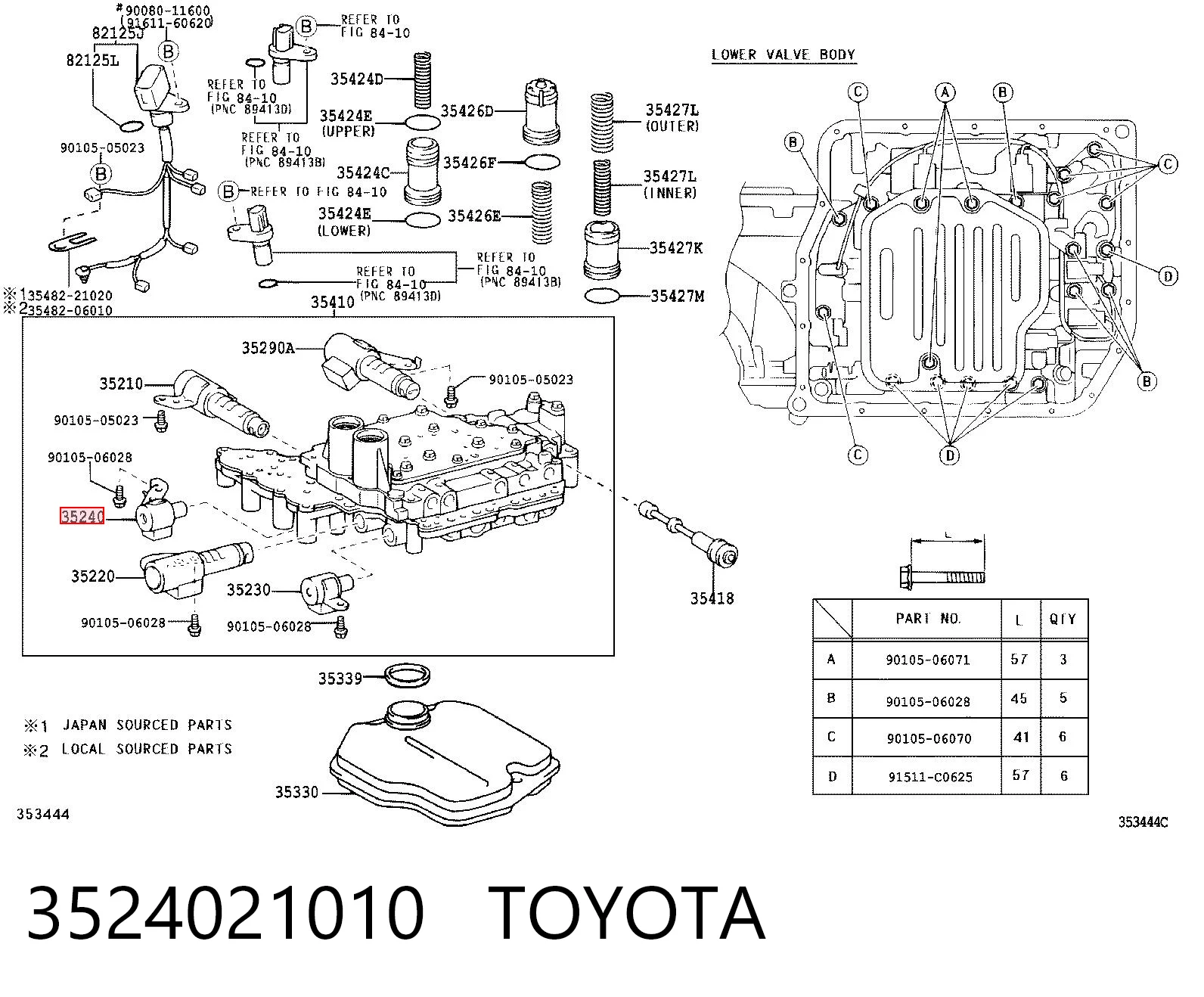 3524021010 Toyota Solenoide da Caixa Automática de Mudança