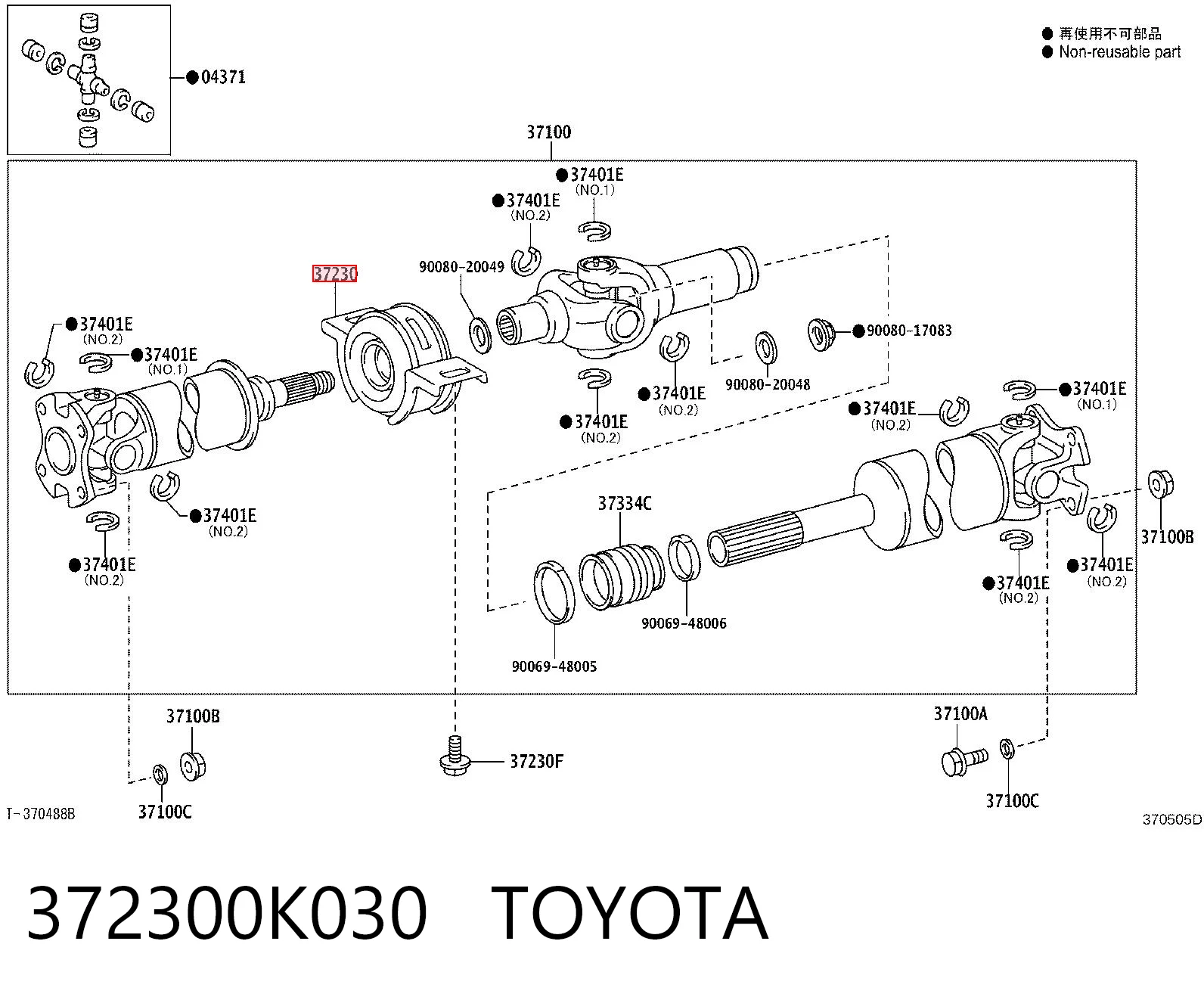 372300K030 Toyota Rolamento suspenso da junta universal