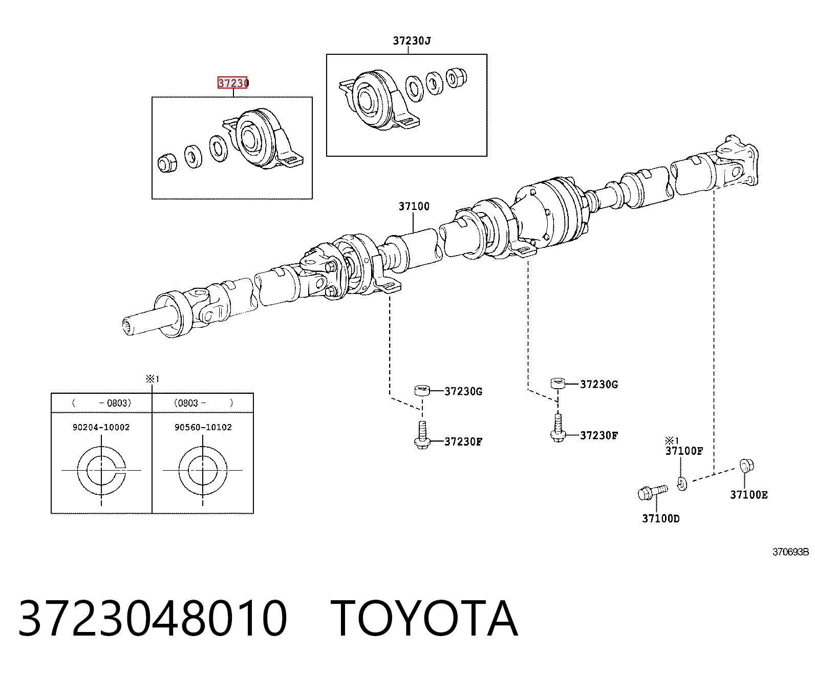 3723048010 Toyota Rolamento suspenso da junta universal