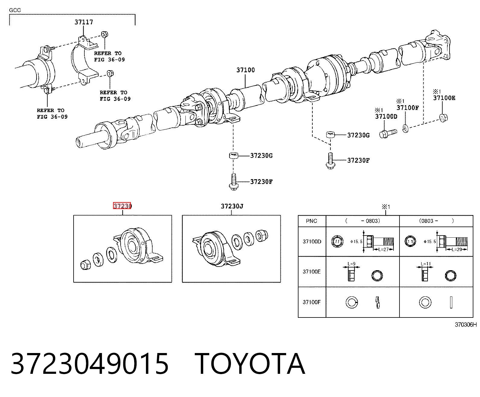 3723049015 Toyota Rolamento suspenso da junta universal