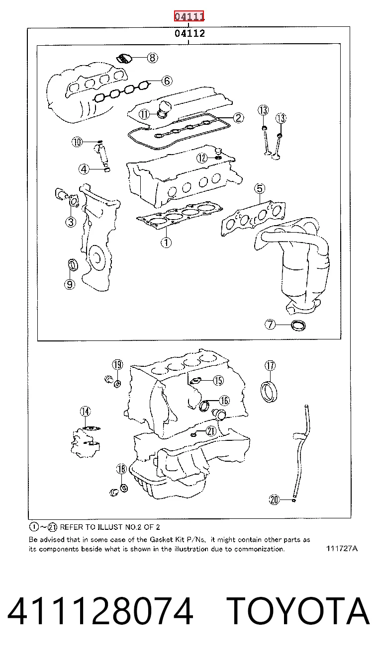 411128074 Toyota Kit de vedantes de motor completo