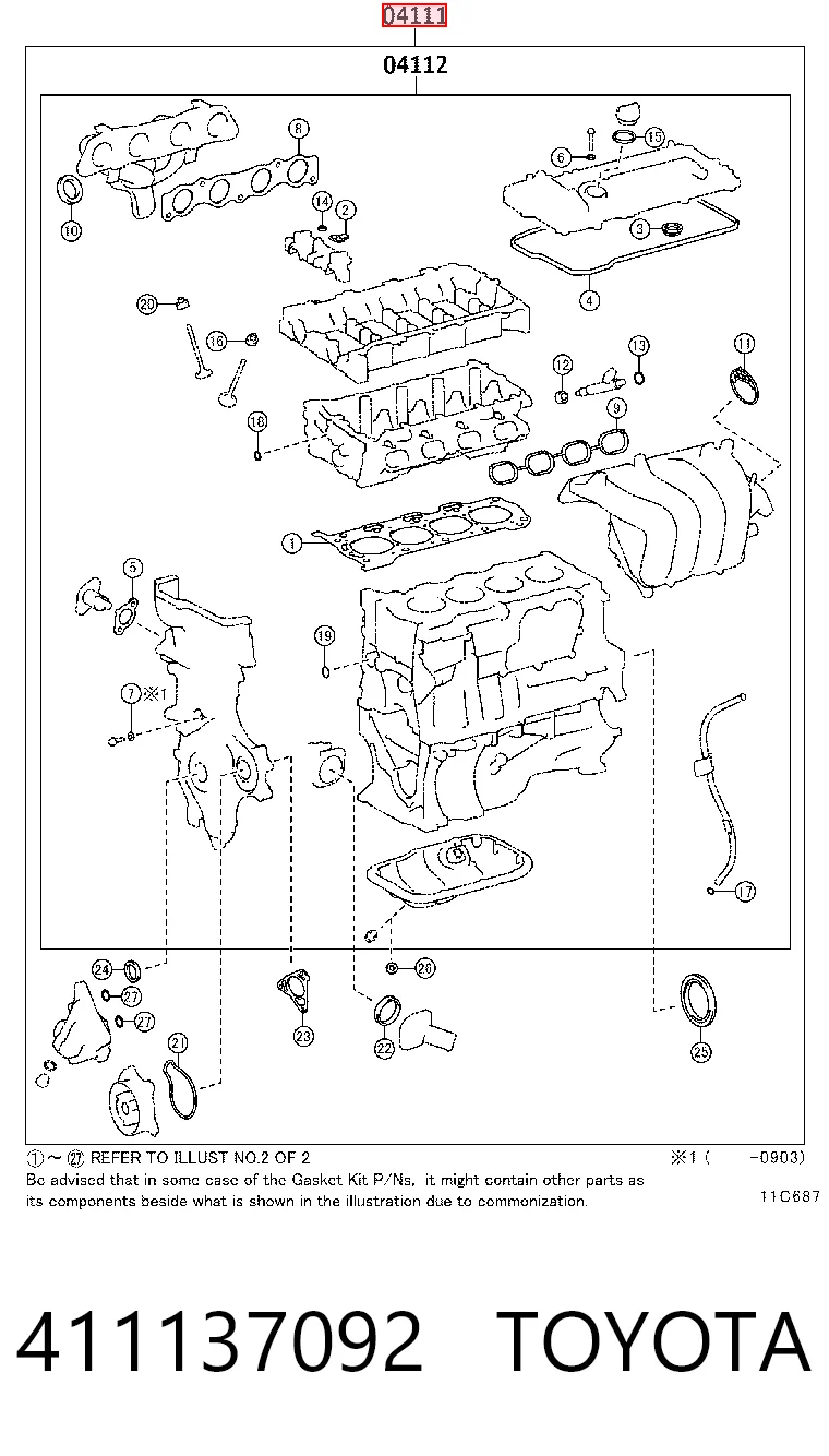 411137092 Toyota Kit de vedantes de motor completo