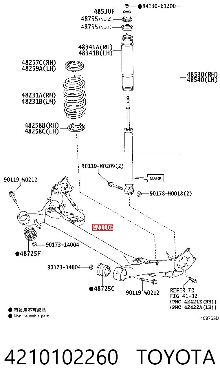 4210102260 Toyota Viga de suspensão traseira (plataforma veicular)