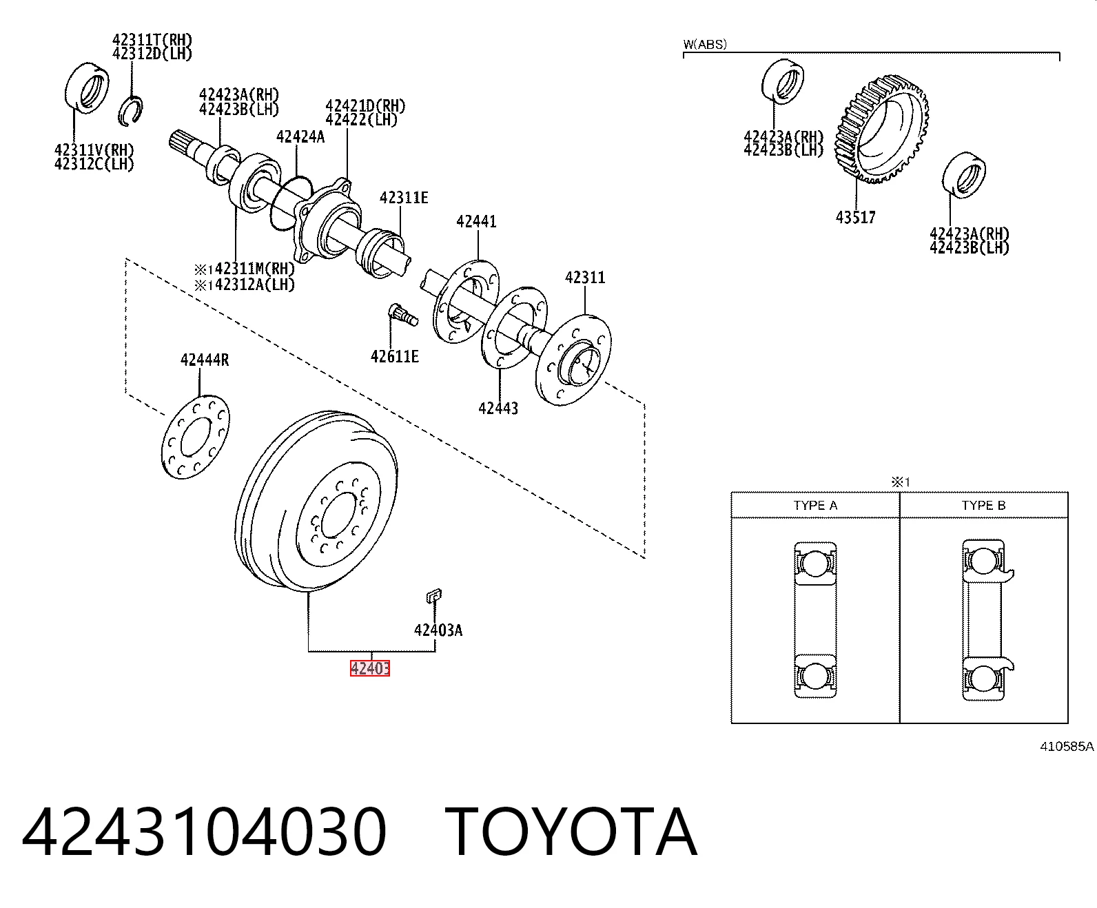 4243104030 Toyota Tambor do freio traseiro