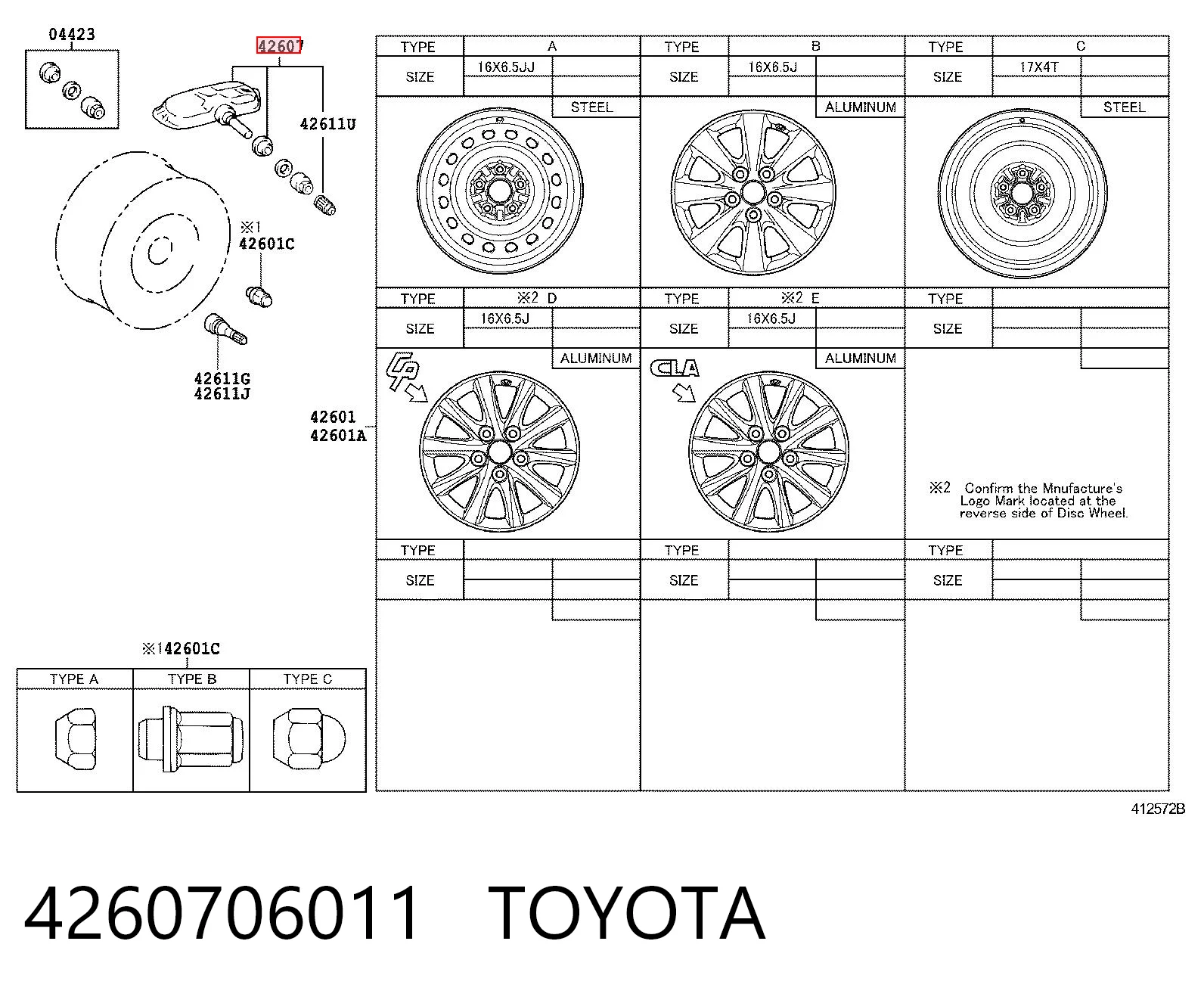4260706011 Toyota Sensor de pressão de ar nos pneus