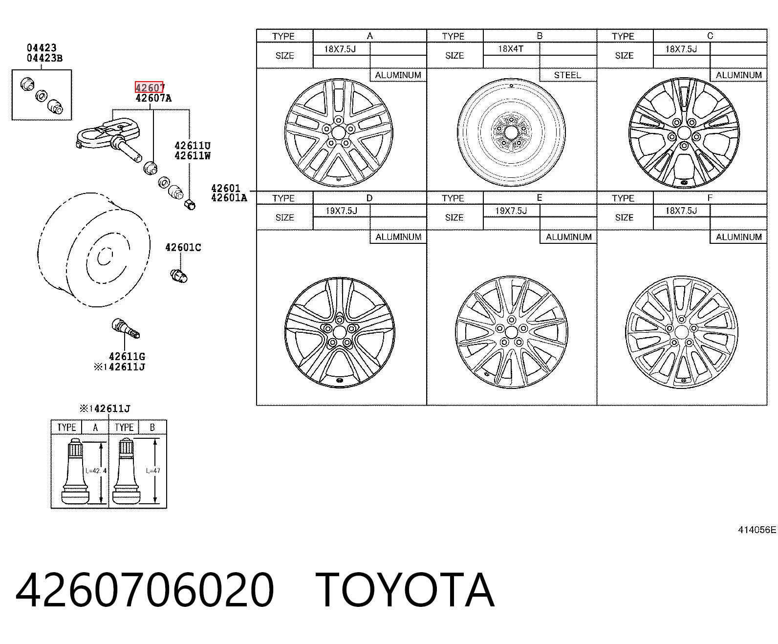 4260706020 Toyota Sensor de pressão de ar nos pneus