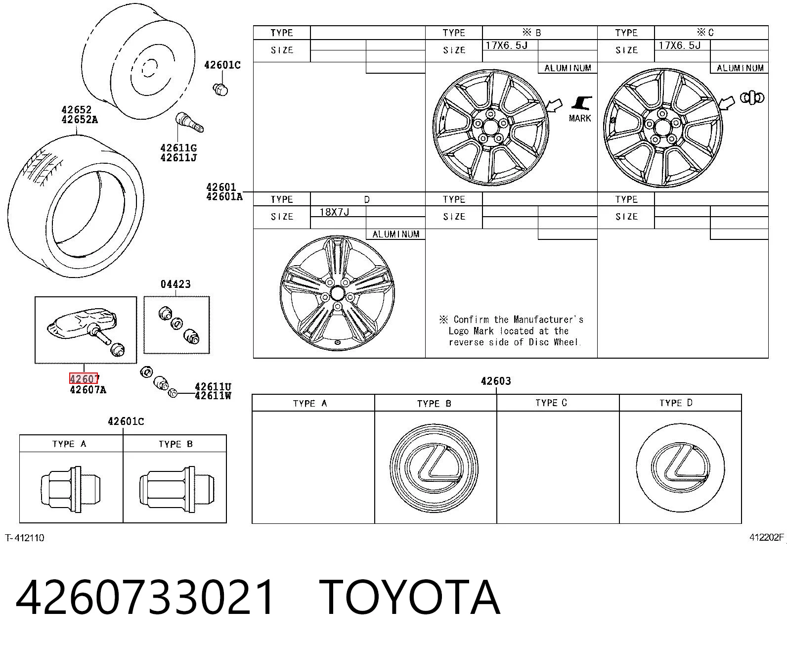 4260733021 Toyota Sensor de pressão de ar nos pneus