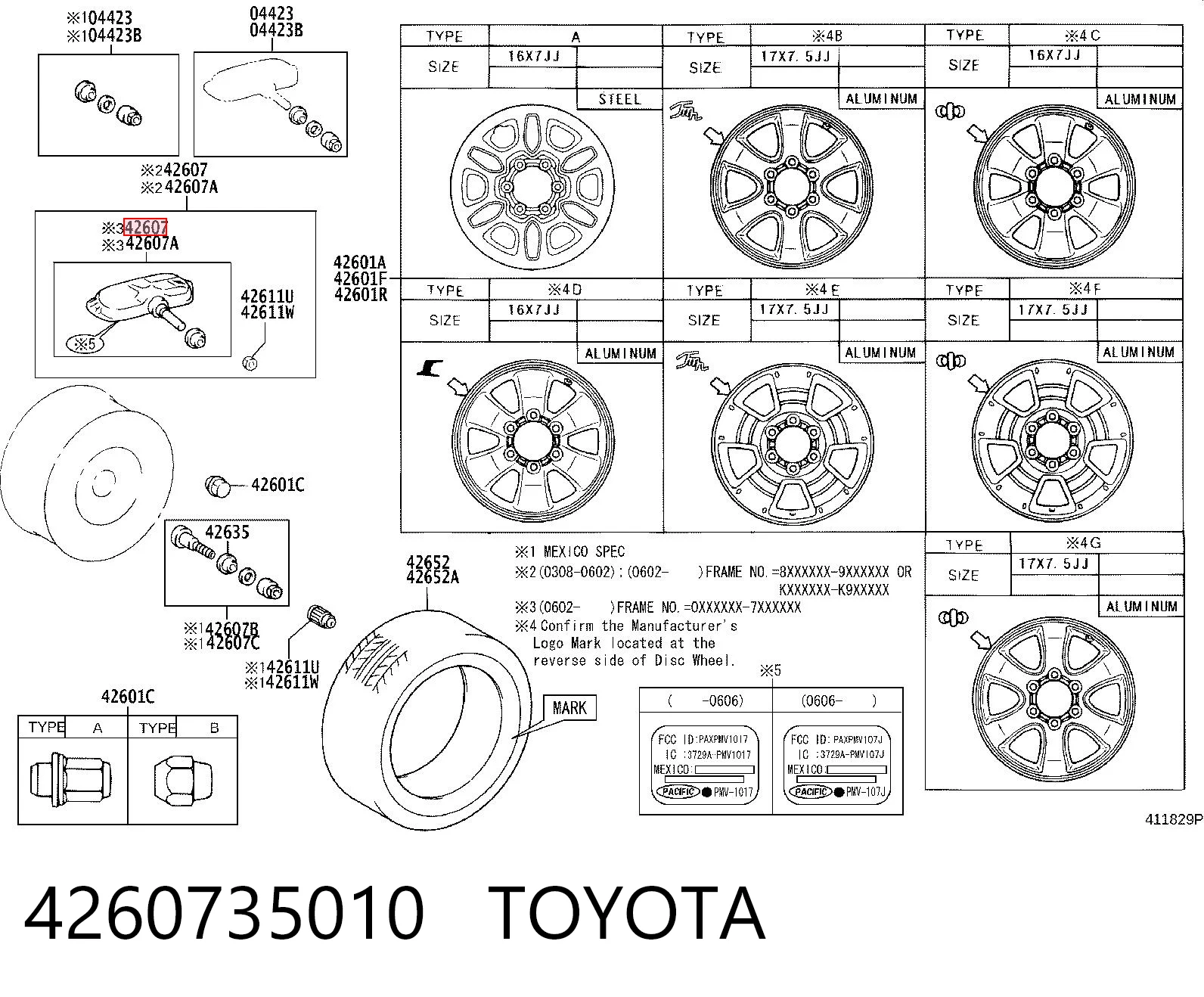 4260735010 Toyota Sensor de pressão de ar nos pneus