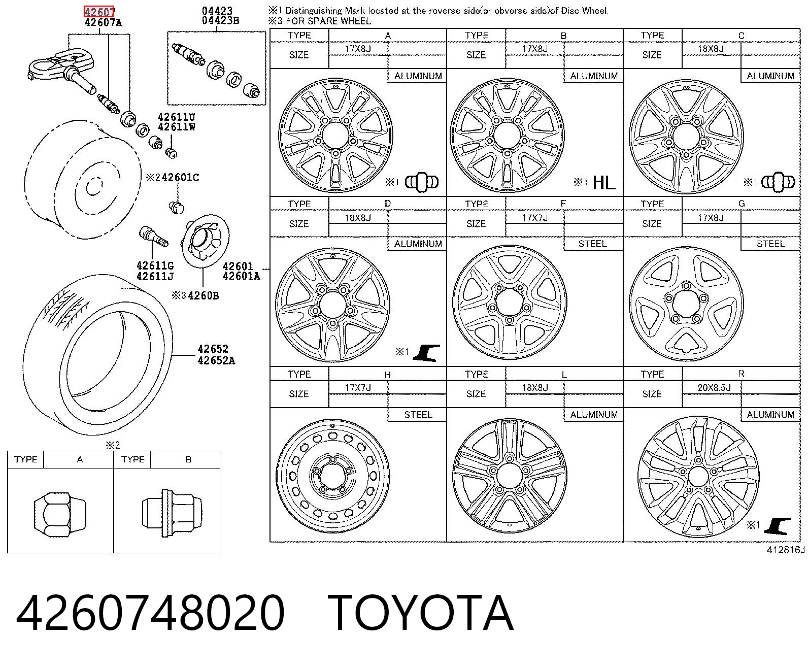 4260748020 Toyota Sensor de pressão de ar nos pneus