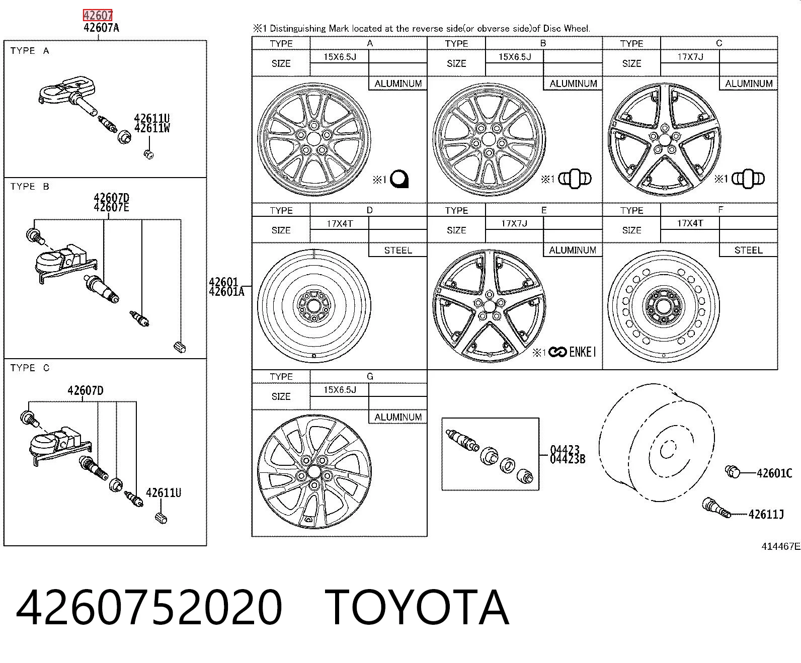 4260752020 Toyota Sensor de pressão de ar nos pneus