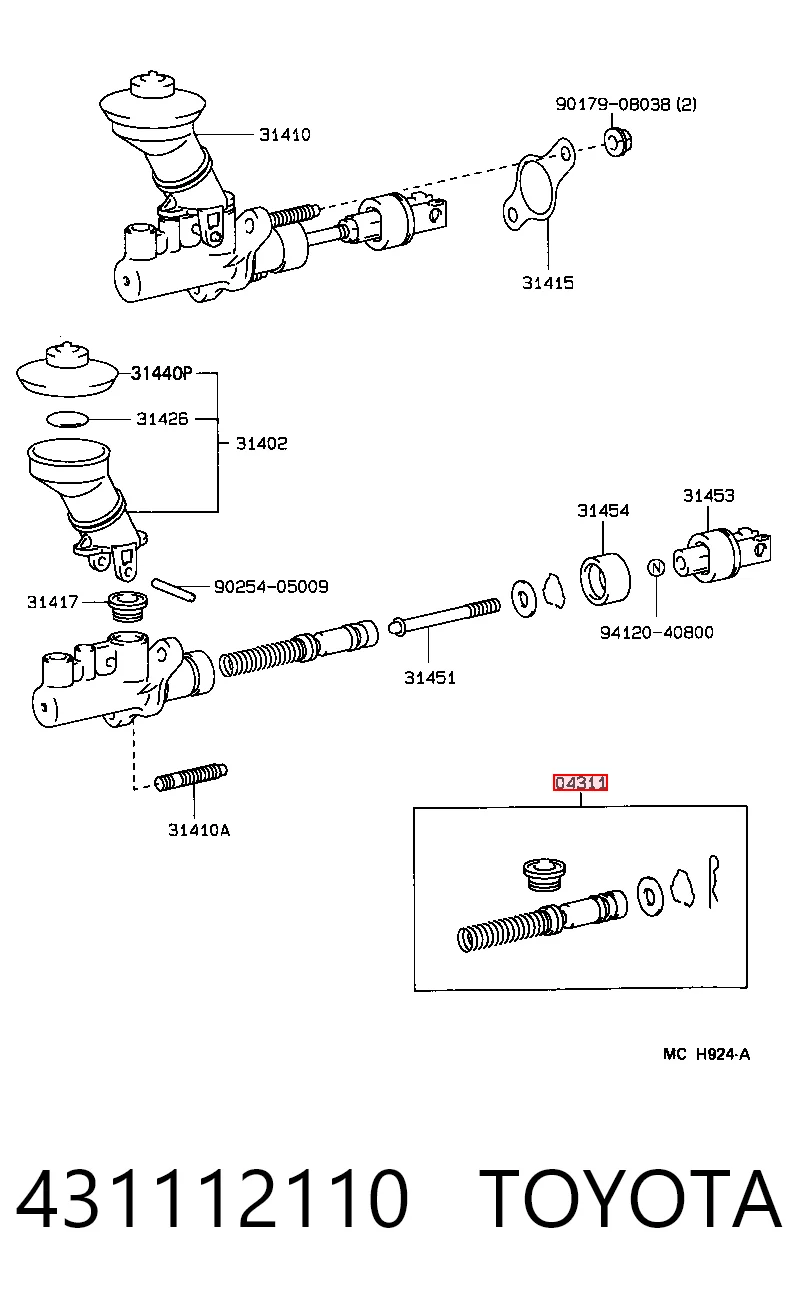 431112110 Toyota Kit de reparação de cilindro mestre do freio