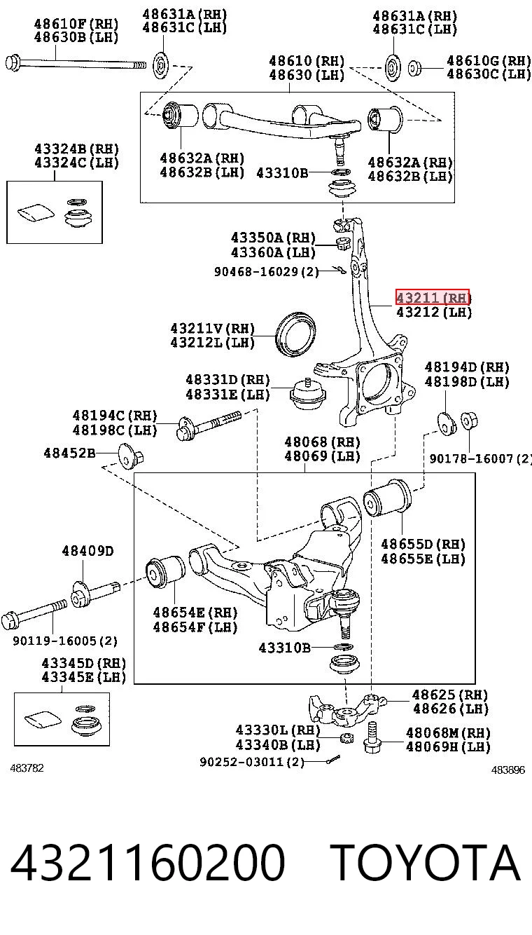4321160200 Toyota Pino moente (extremidade do eixo) dianteiro direito
