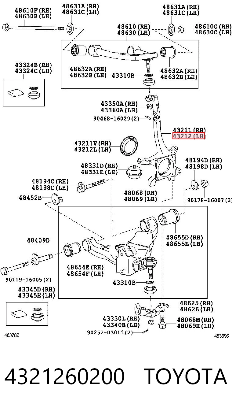 4321260200 Toyota Pino moente (extremidade do eixo) dianteiro esquerdo