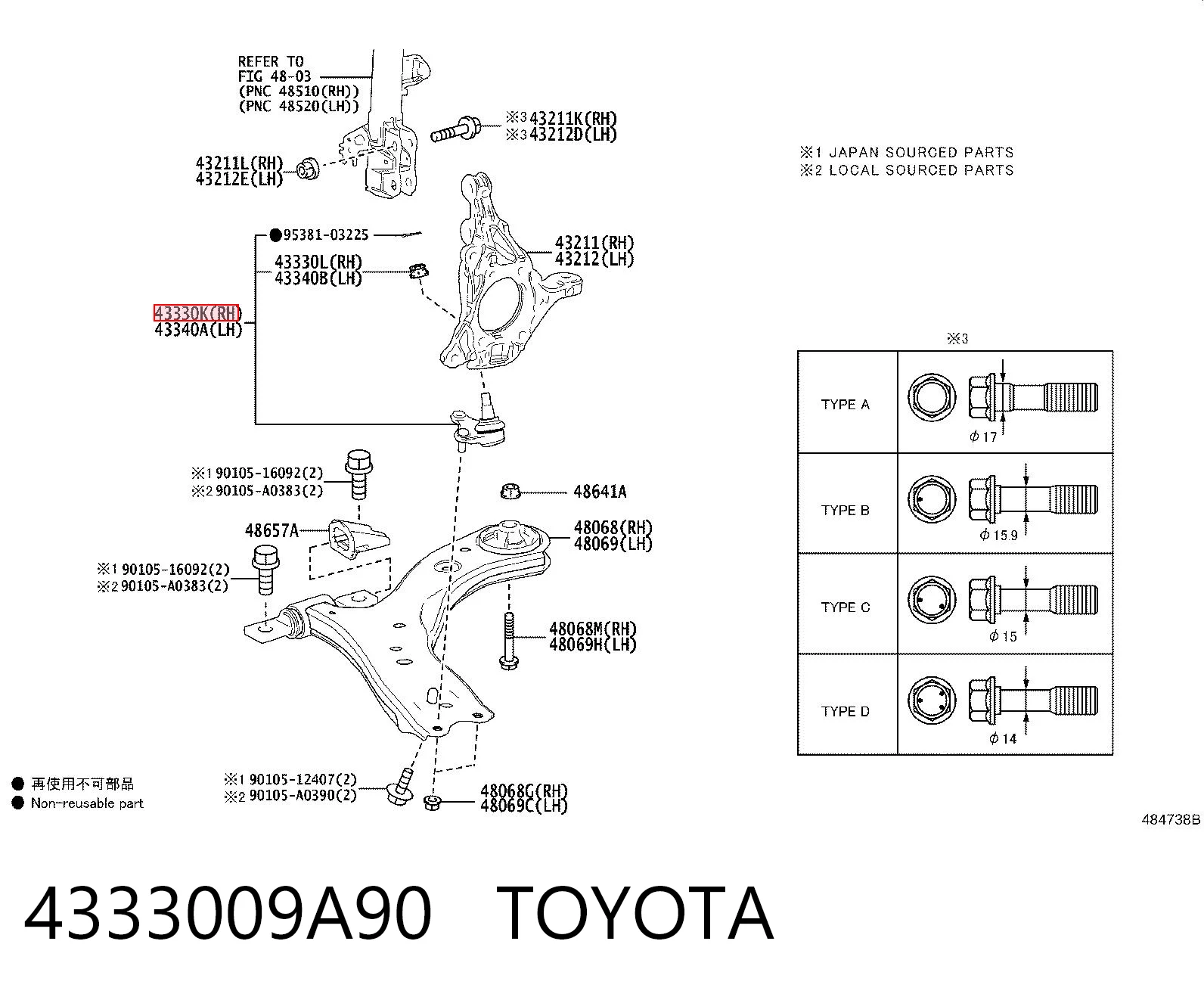 4333009A90 Toyota Suporte de esfera inferior