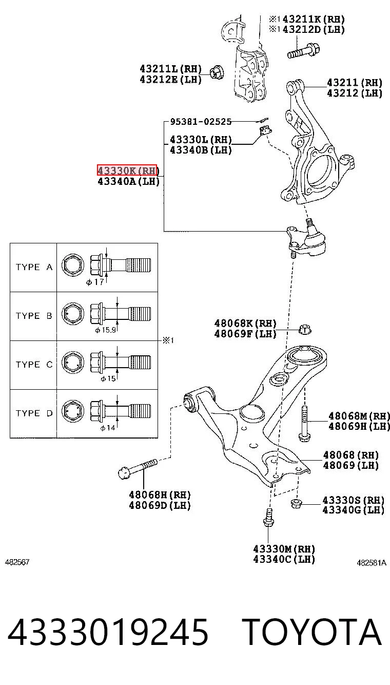 4333019245 Toyota Suporte de esfera inferior