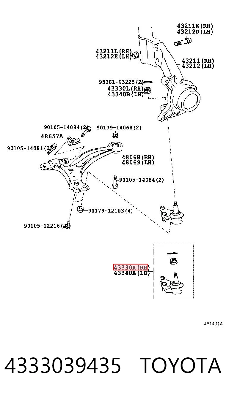 4333039435 Toyota Suporte de esfera inferior