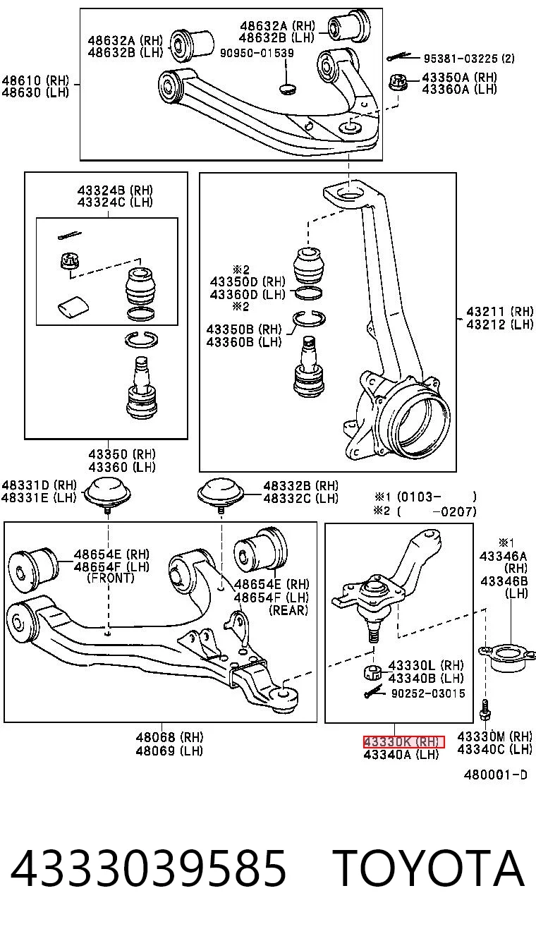 4333039585 Toyota Suporte de esfera inferior direito