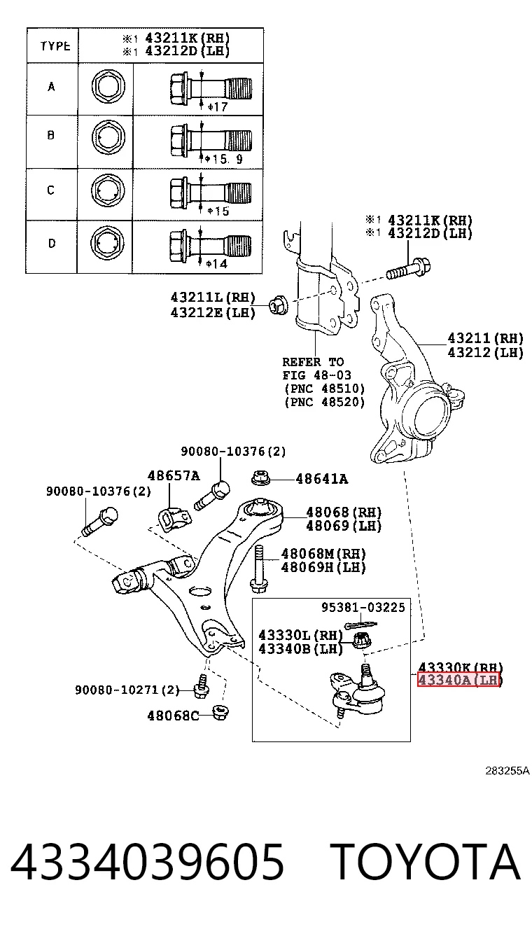 Suporte de esfera inferior esquerdo Toyota 4334039605 preço, a partir de 21,75 USD