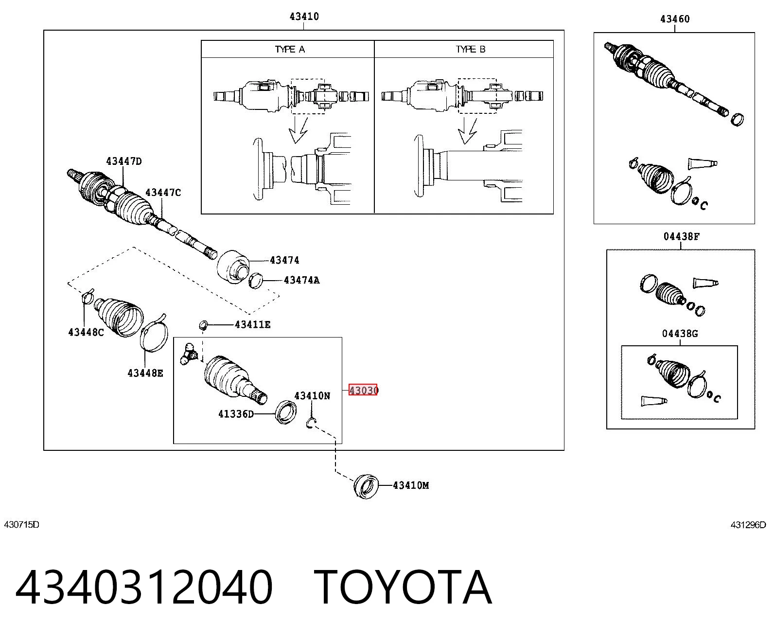 4340312040 Toyota Junta homocinética interna dianteira