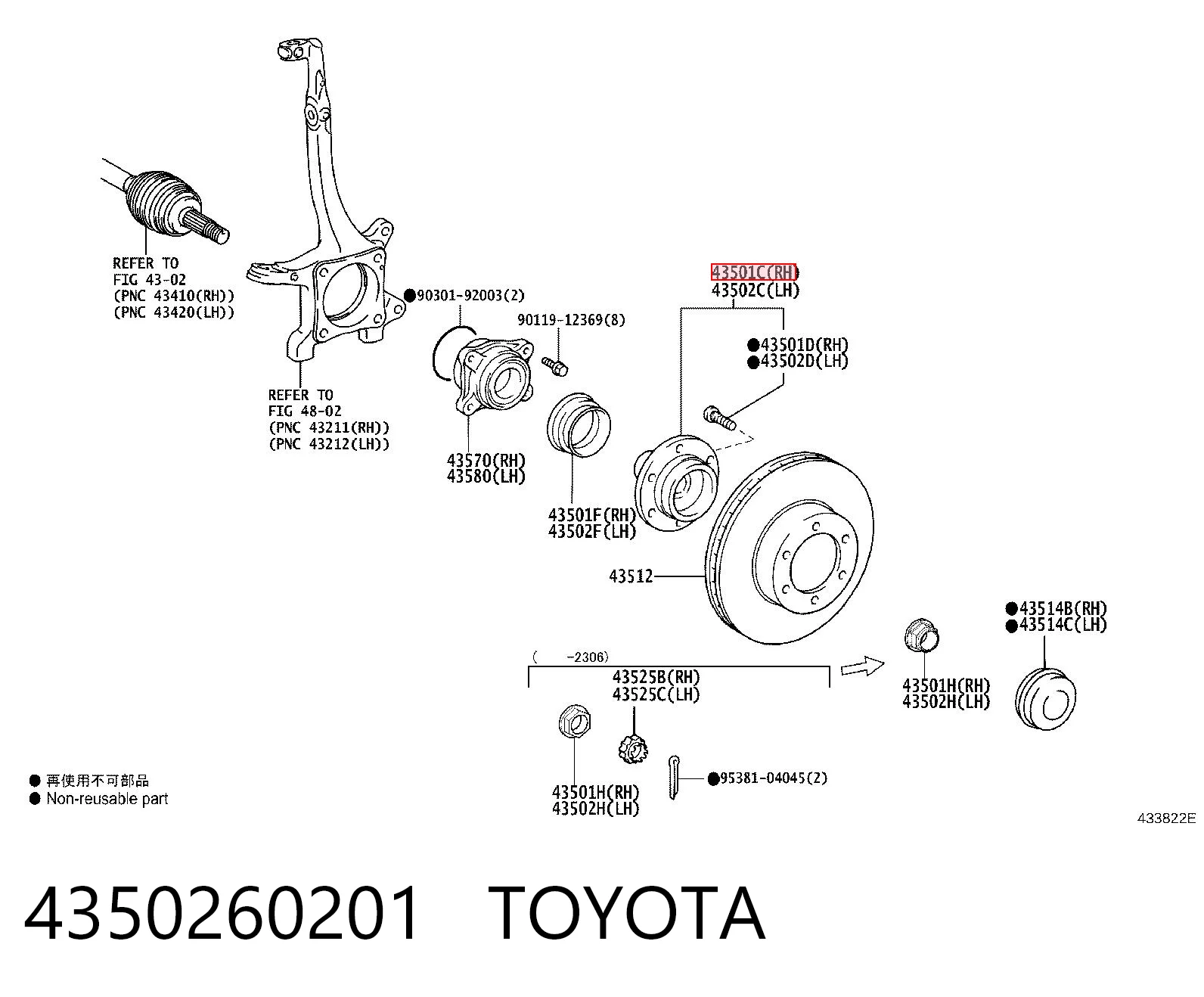 4350260201 Toyota Cubo dianteiro