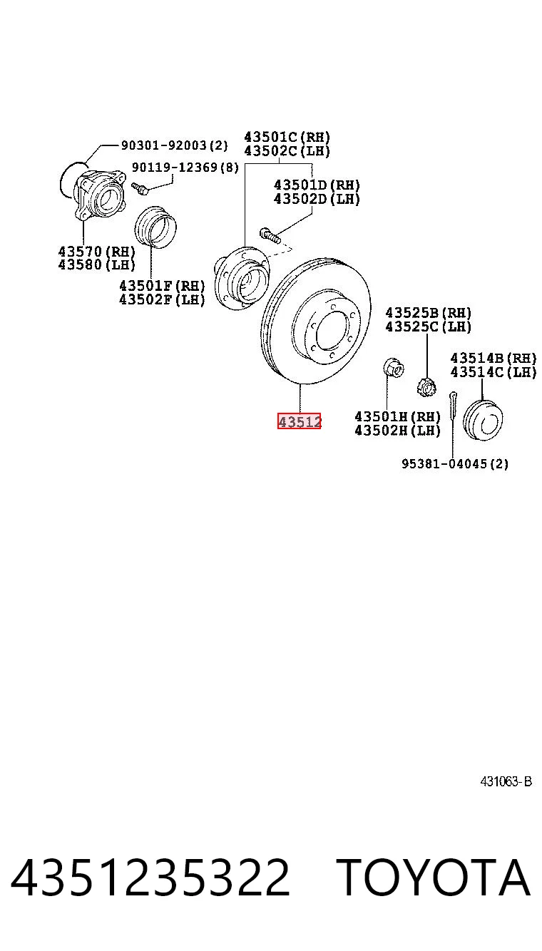 4351235322 Toyota Disco do freio dianteiro