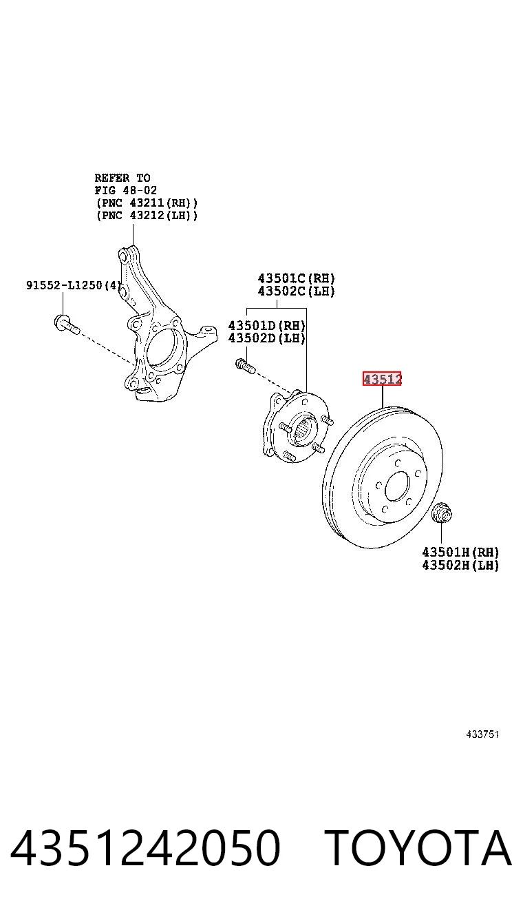 4351242050 Toyota Disco do freio dianteiro