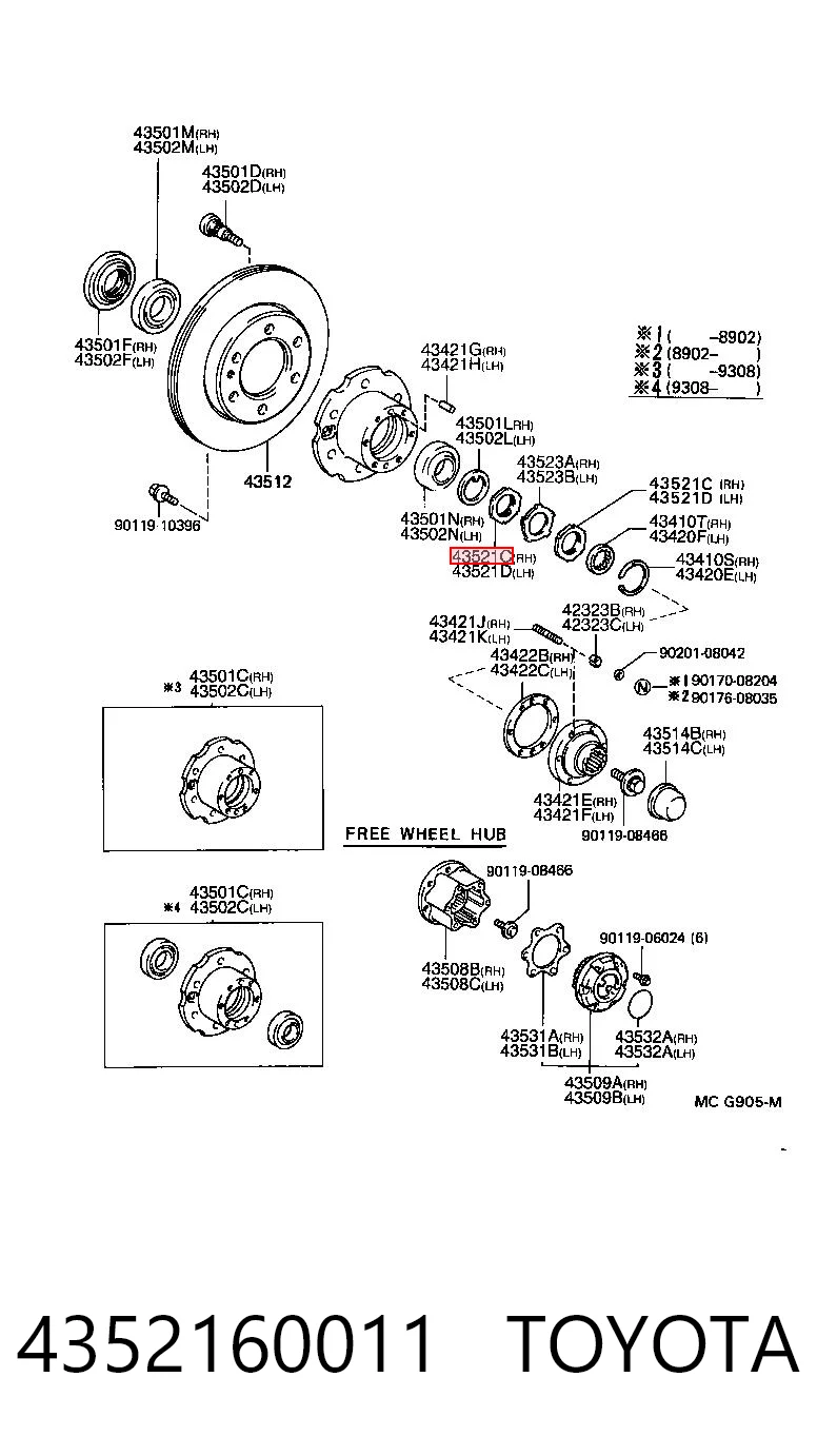 4352160011 Toyota Porca de cubo dianteiro