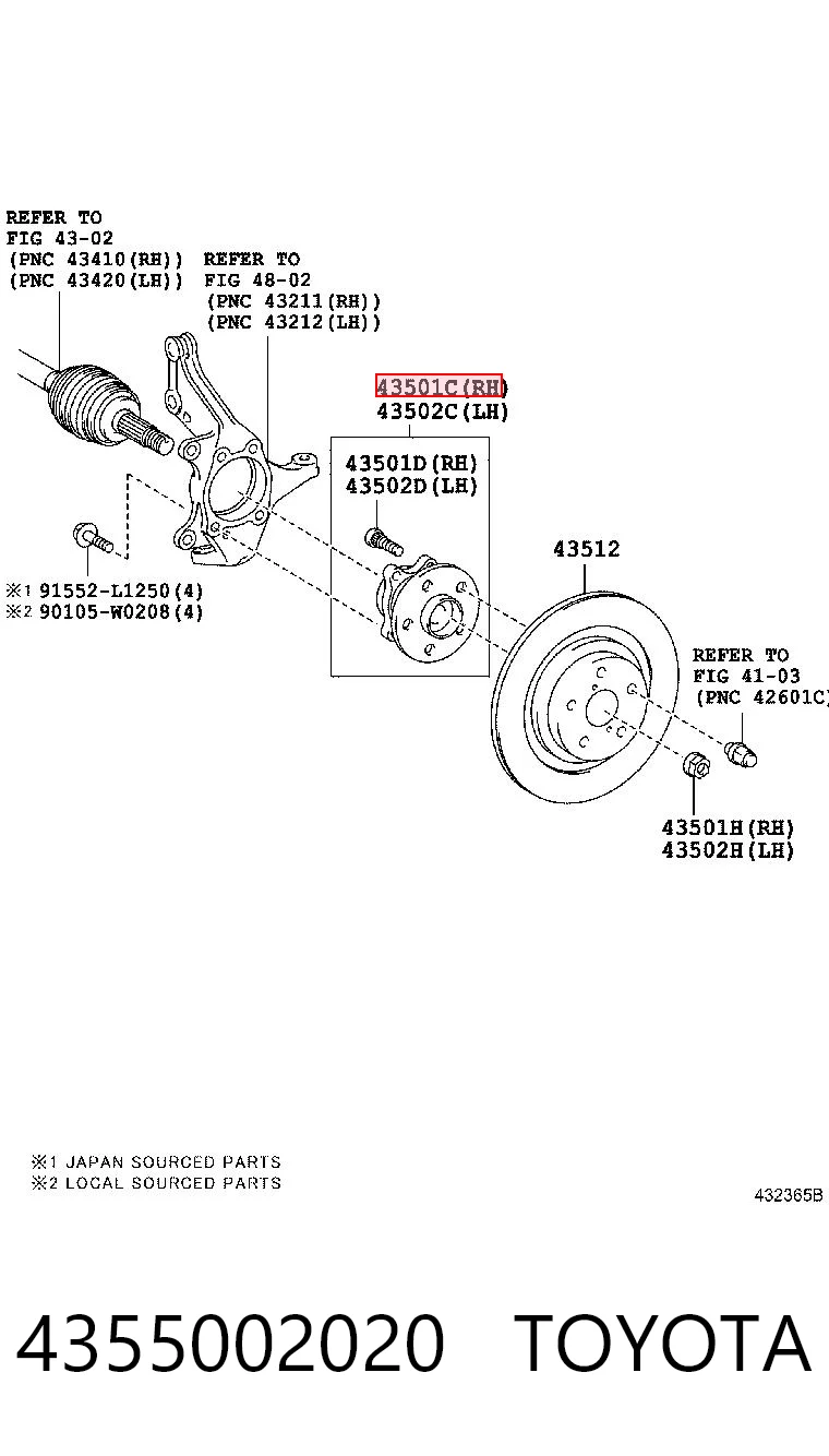 4355002020 Toyota Cubo dianteiro