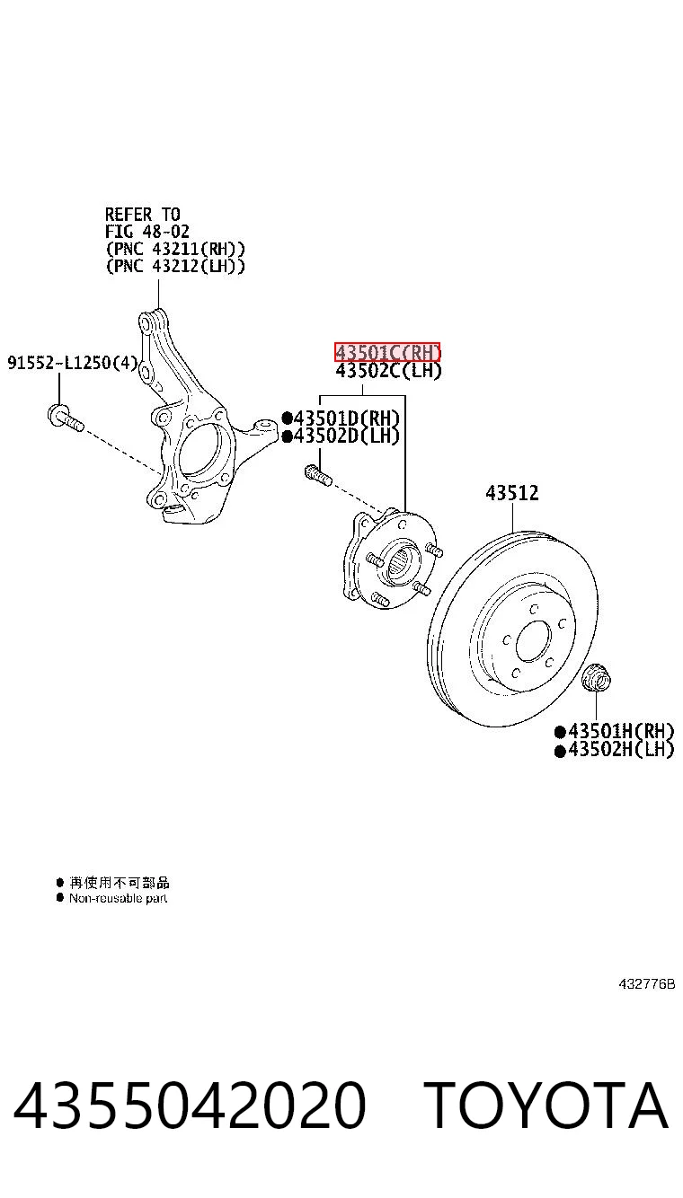 4355042020 Toyota Cubo dianteiro