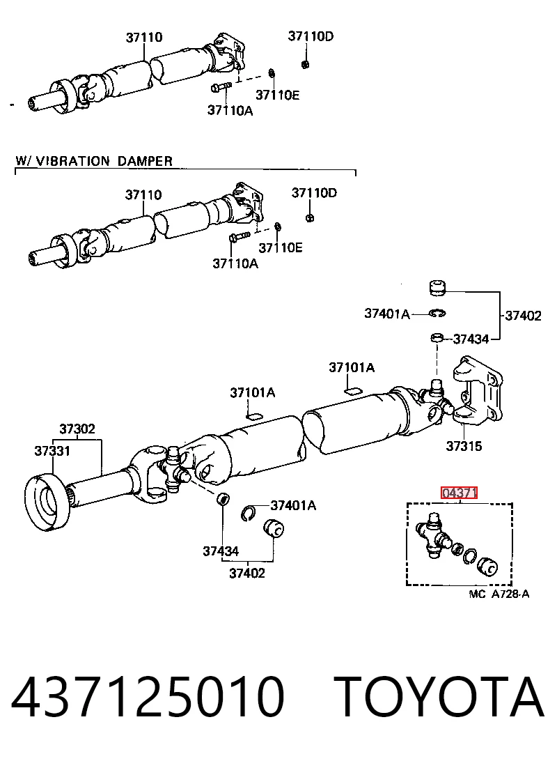 437125010 Toyota Cruzeta da junta universal traseira
