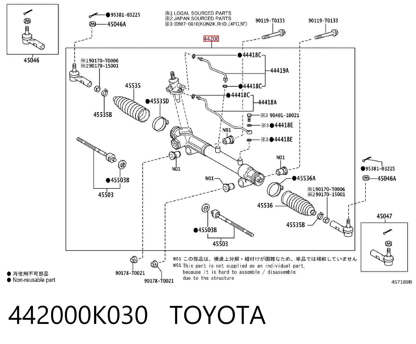 442000K030 Toyota Cremalheira da direção