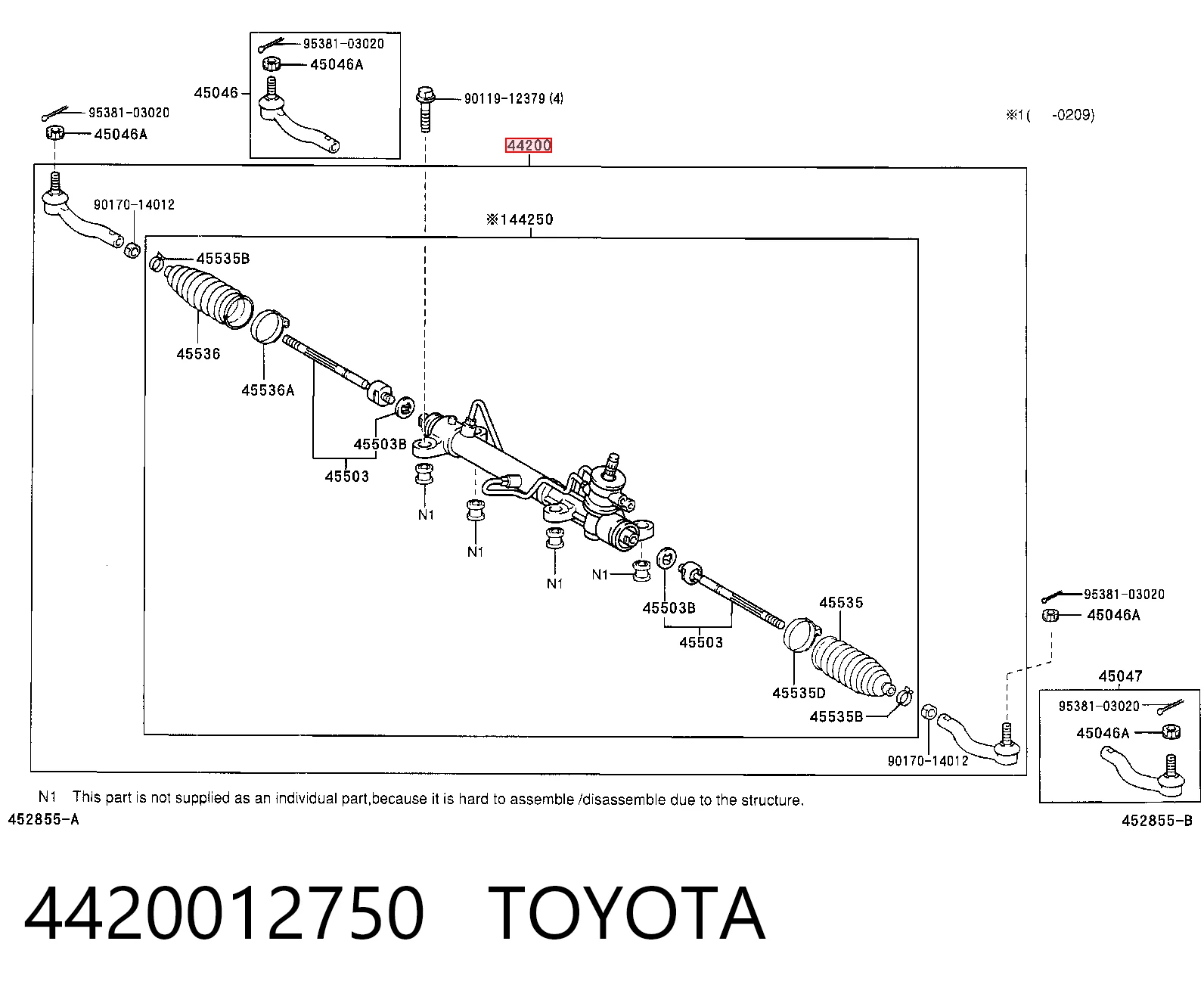4420012750 Toyota Cremalheira da direção