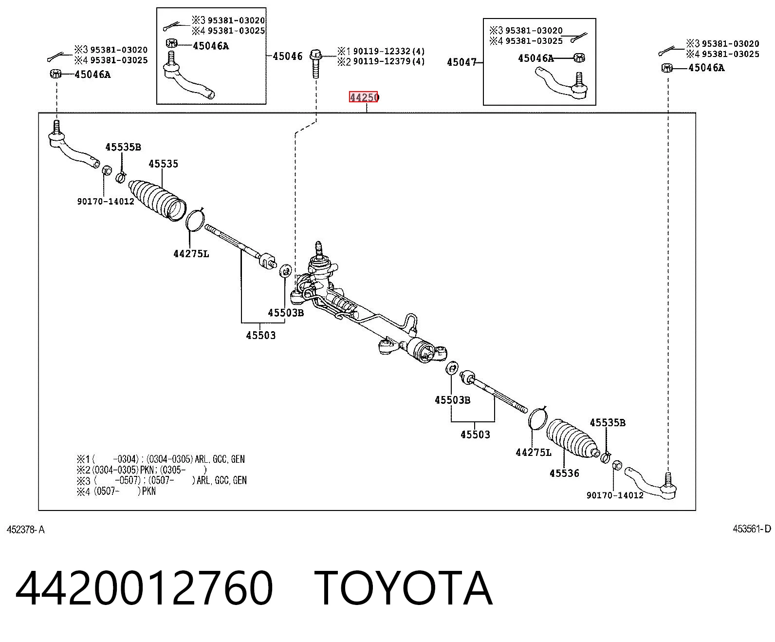 4420012760 Toyota Cremalheira da direção