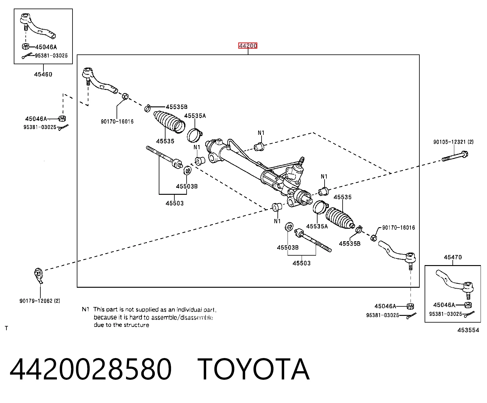 4420028580 Toyota Cremalheira da direção