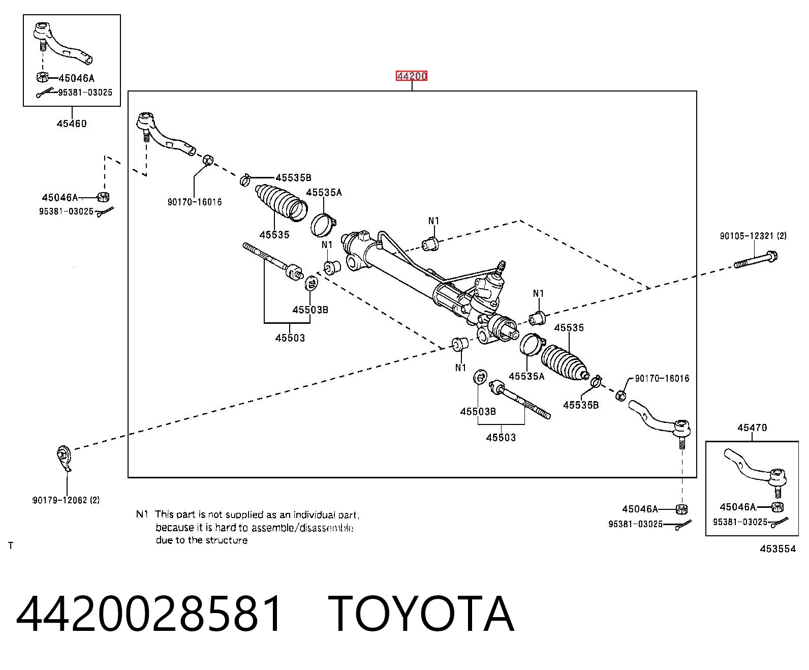 4420028581 Toyota Cremalheira da direção