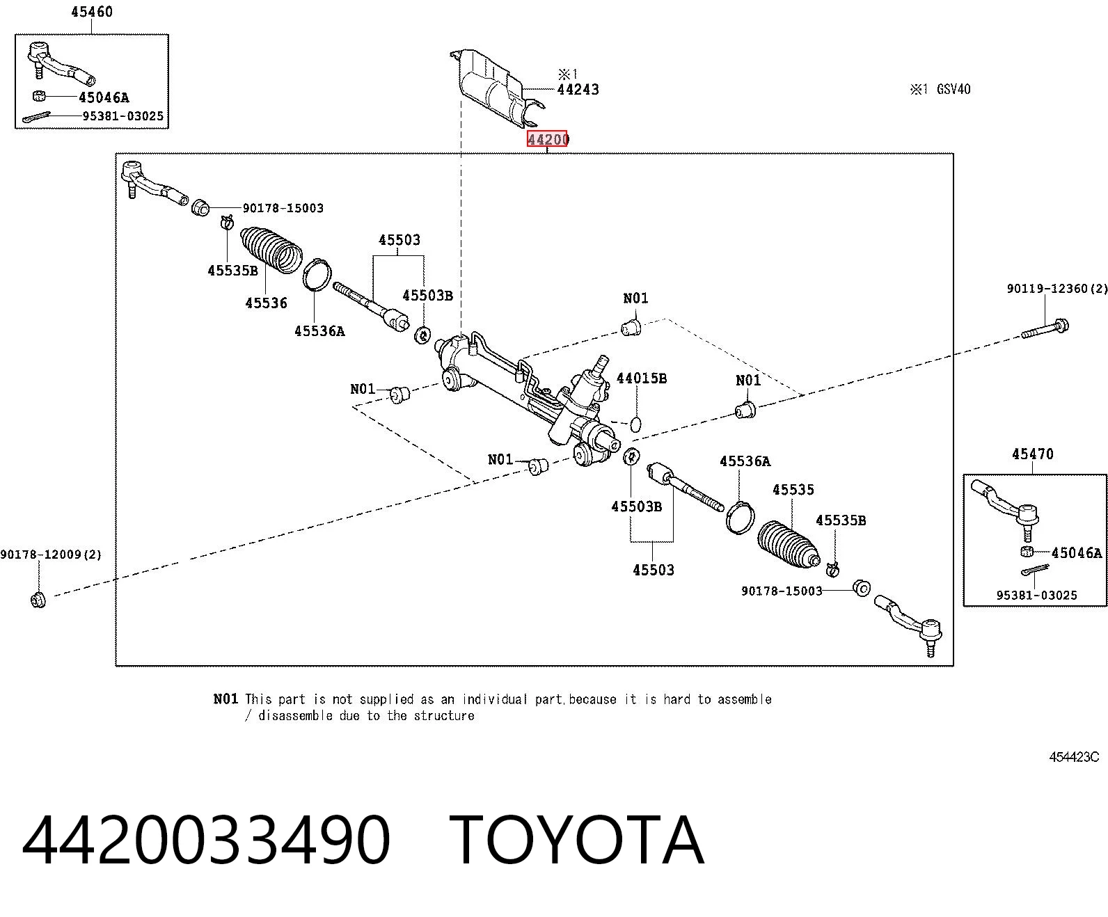 4420033490 Toyota Cremalheira da direção