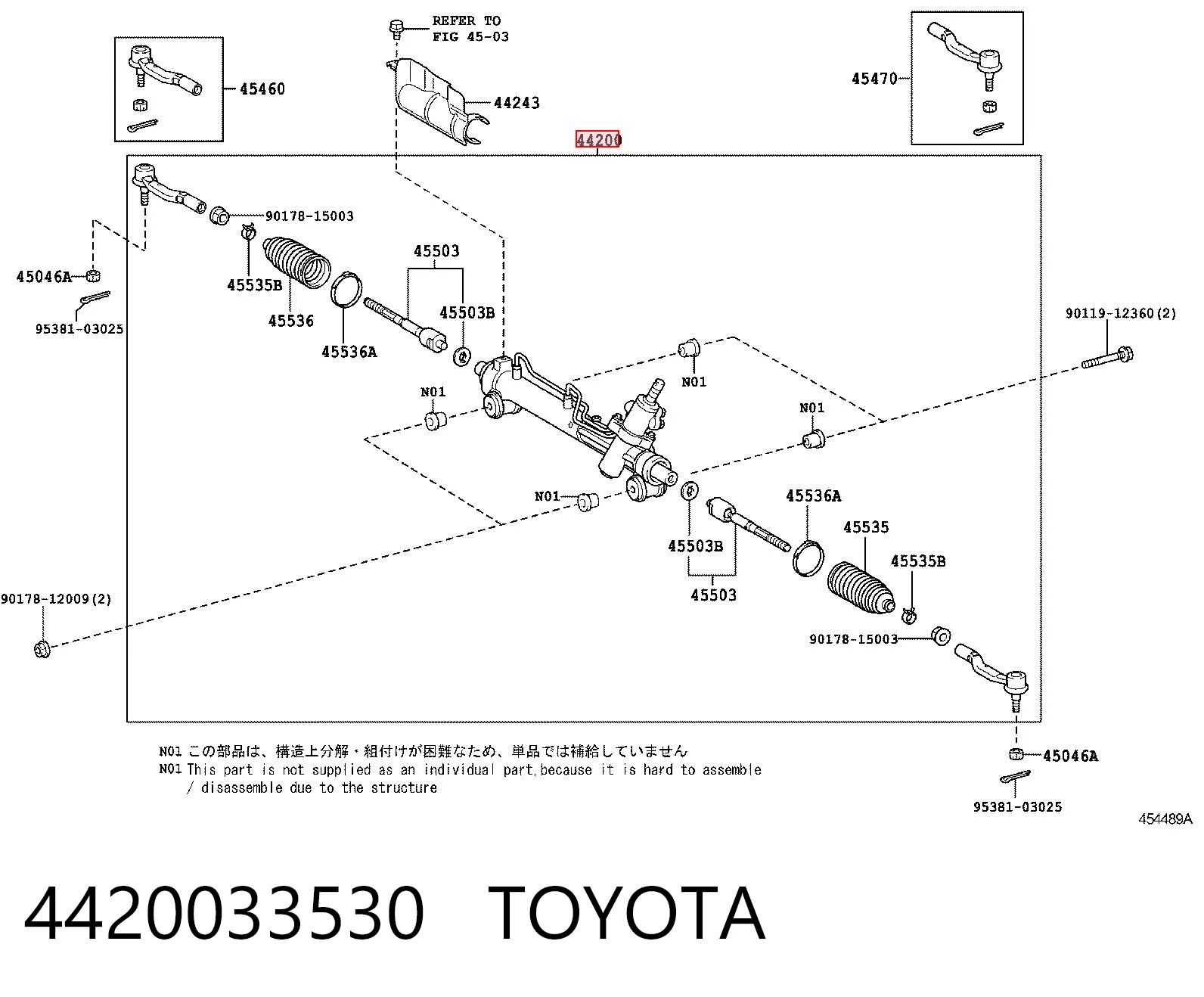 4420033530 Toyota Cremalheira da direção
