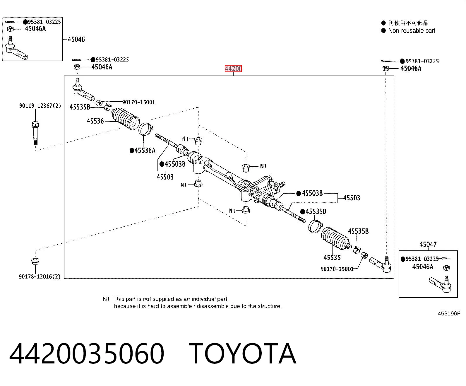 4420035060 Toyota Cremalheira da direção