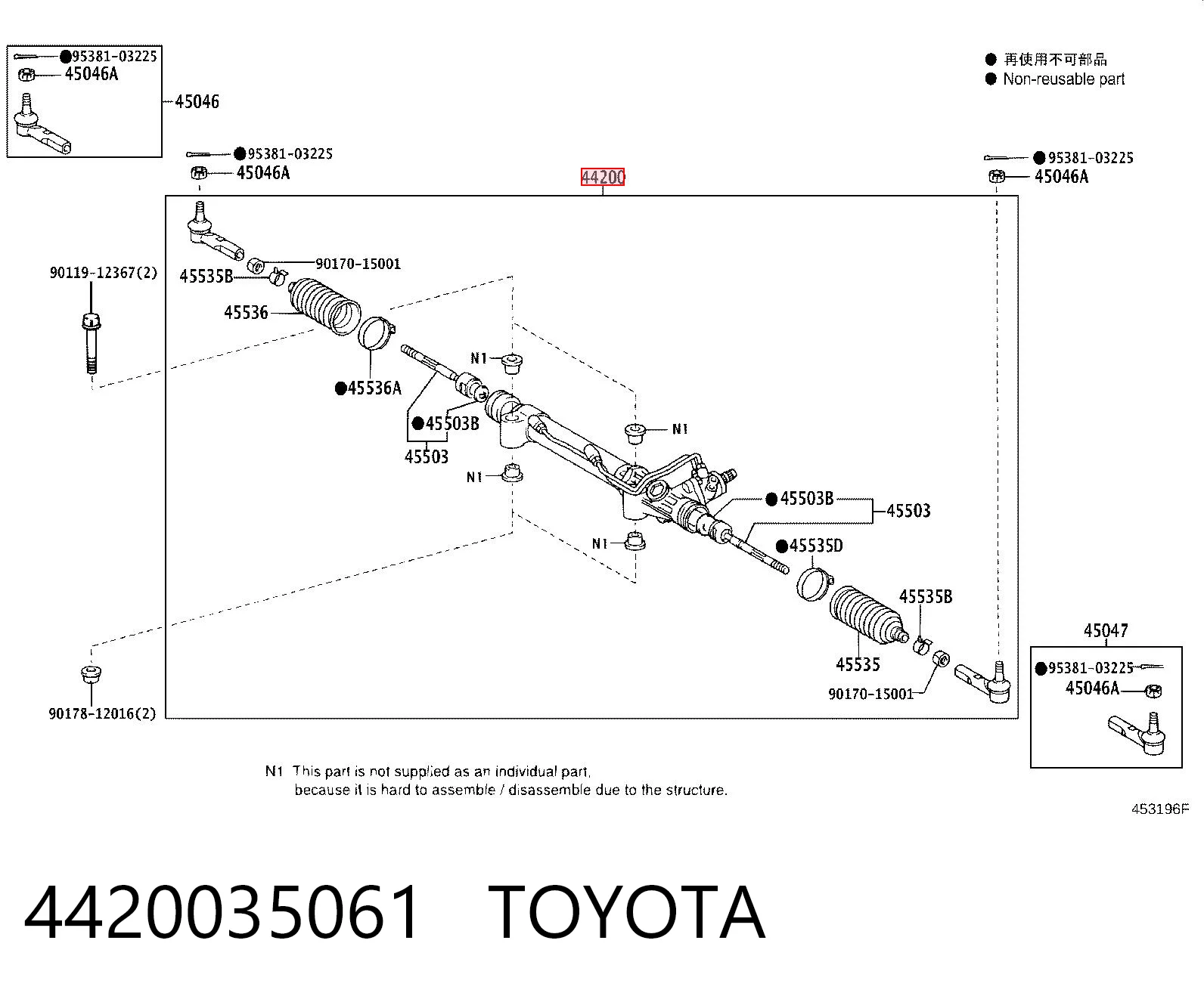 4420035061 Toyota Cremalheira da direção