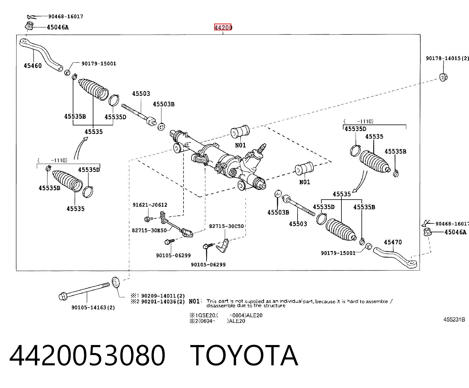 4420053080 Toyota Cremalheira da direção