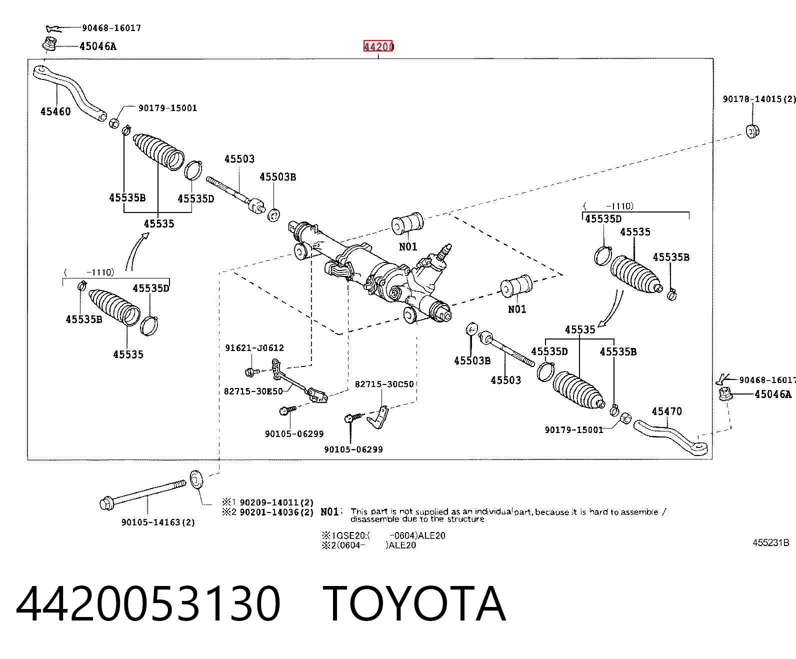 4420053130 Toyota Cremalheira da direção