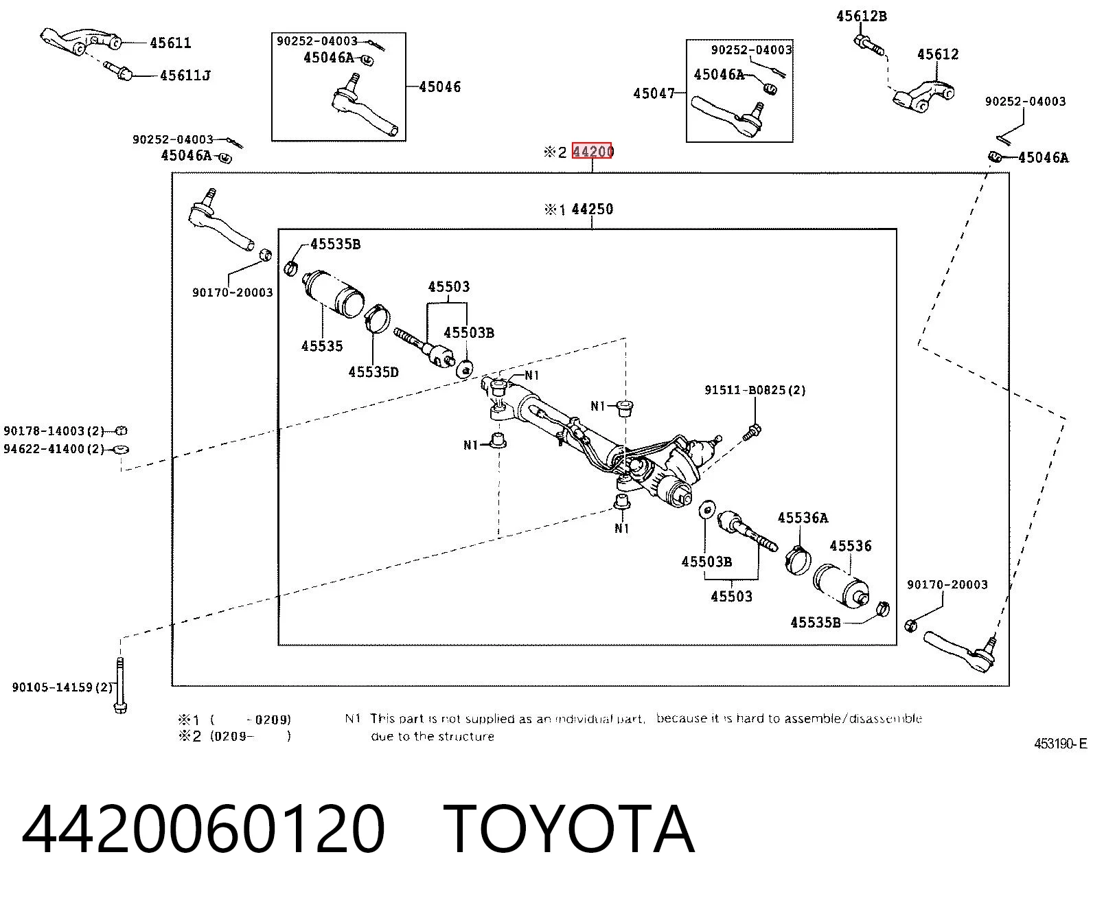 4420060120 Toyota Cremalheira da direção