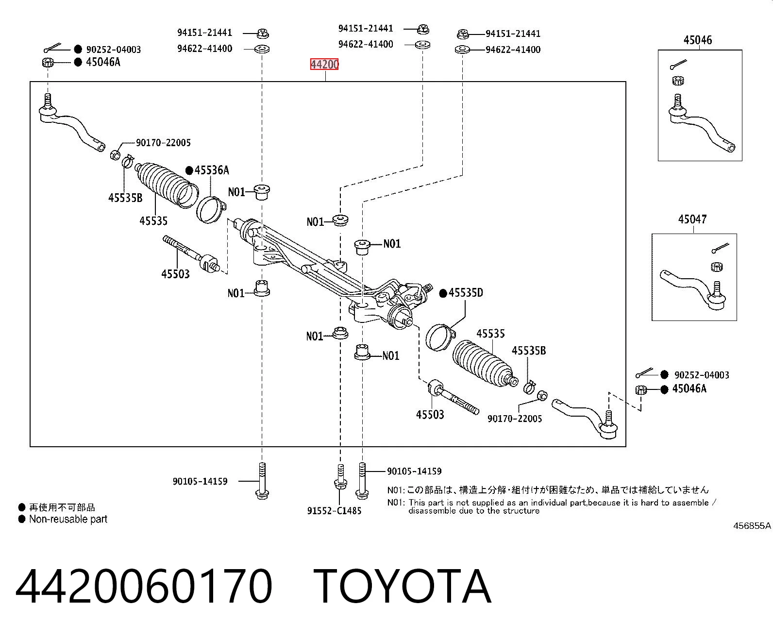 4420060170 Toyota Cremalheira da direção