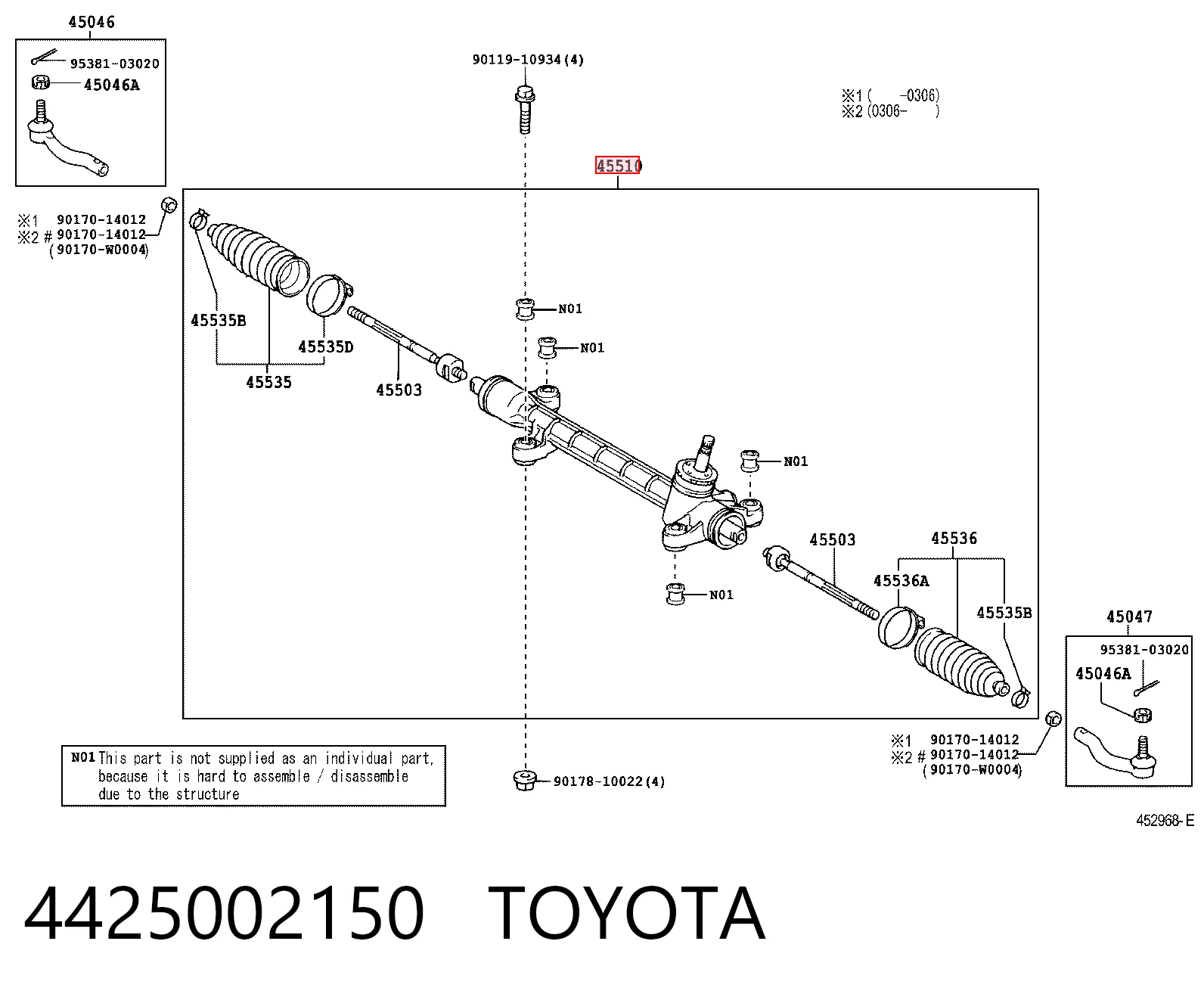 4425002150 Toyota Cremalheira da direção