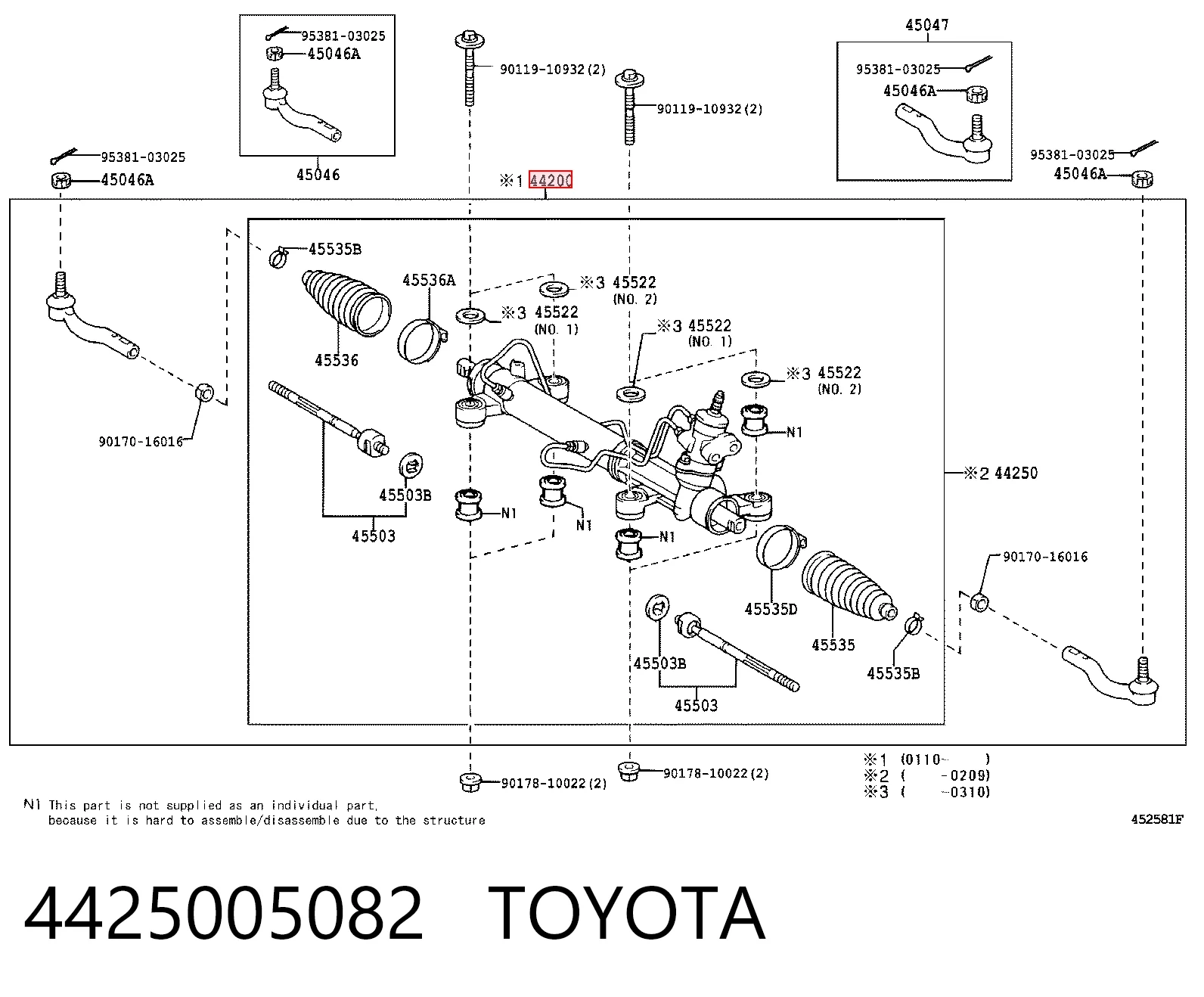 4425005082 Toyota Cremalheira da direção