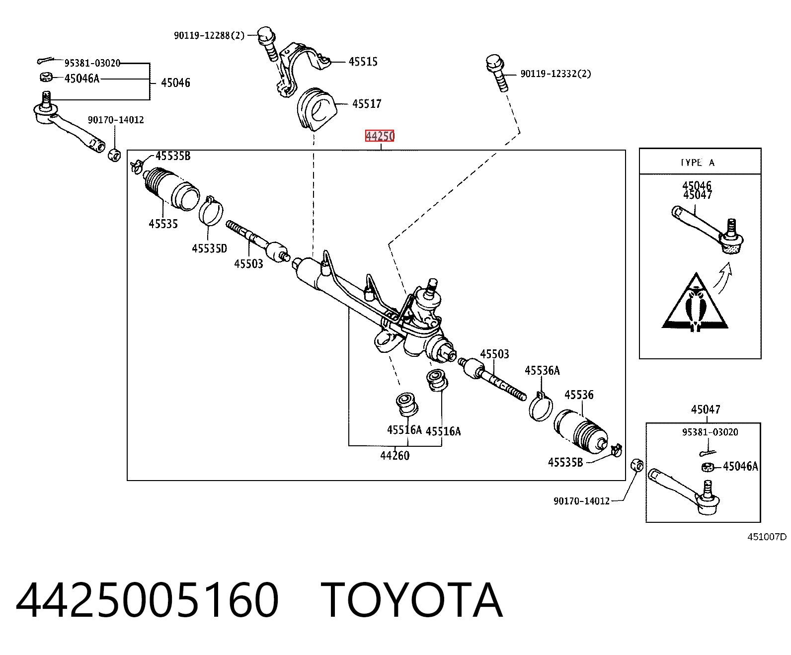 Cremalheira da direção para Toyota Avensis I T22