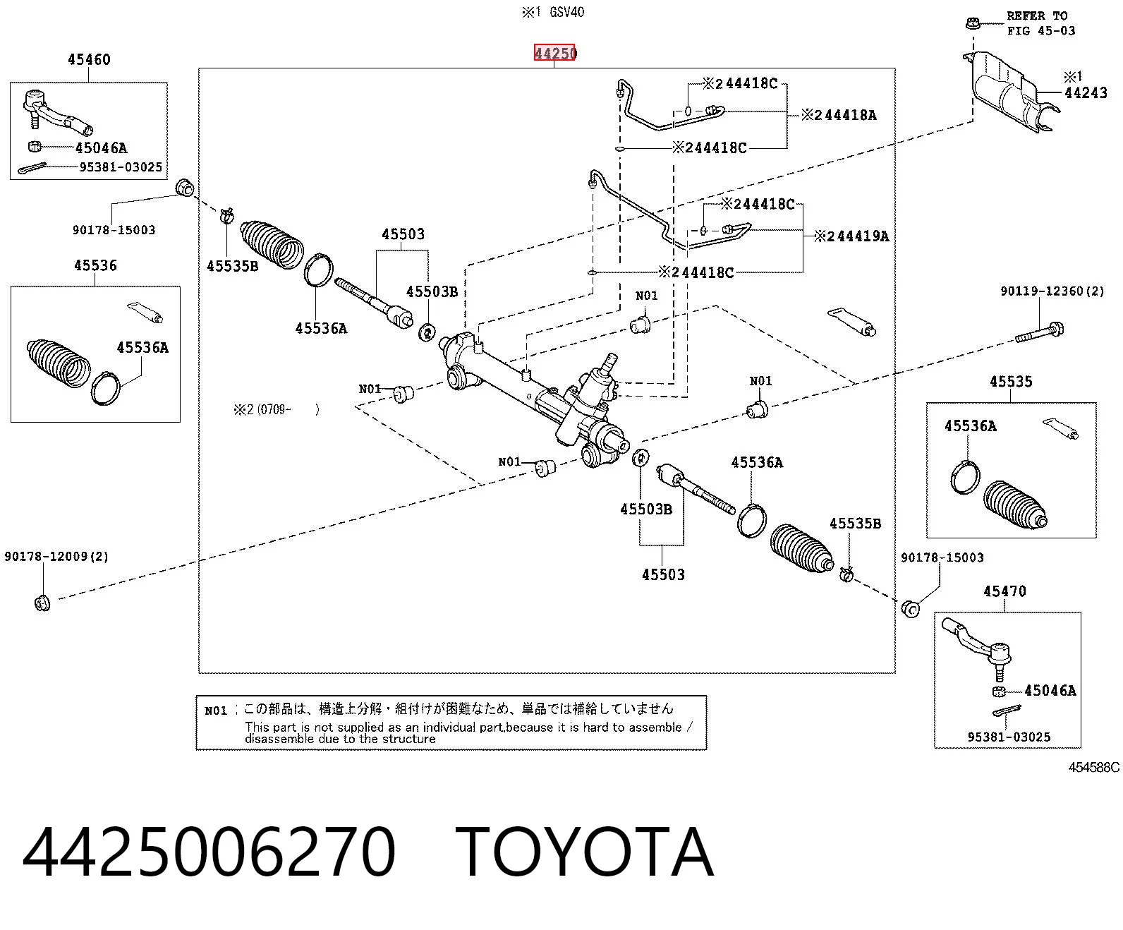 4425006270 Toyota Cremalheira da direção